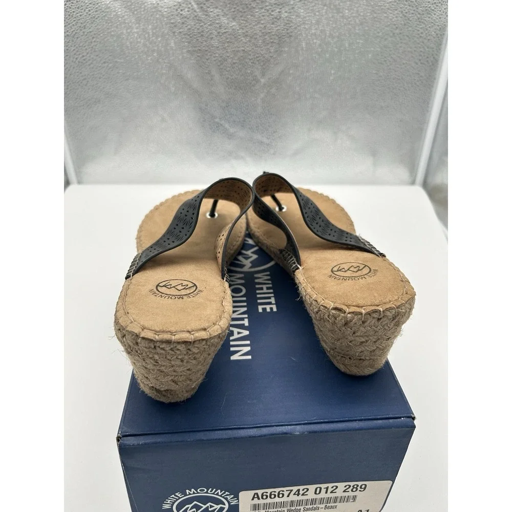 New White Mountain Beaux Perforated Thong Espadrille Wedge Sandals Black Size 11